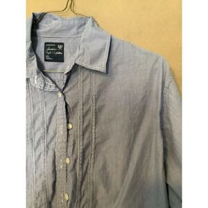 American Eagle Womens Stripe Button Up Shirt Large Blue